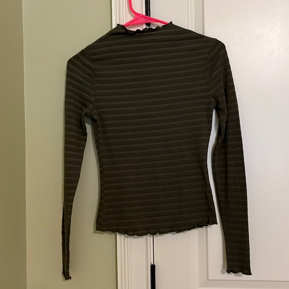 olive green, ribbed long-sleeve shirt